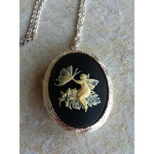 Butterfly Fairy Locket Black & Ant White Necklace